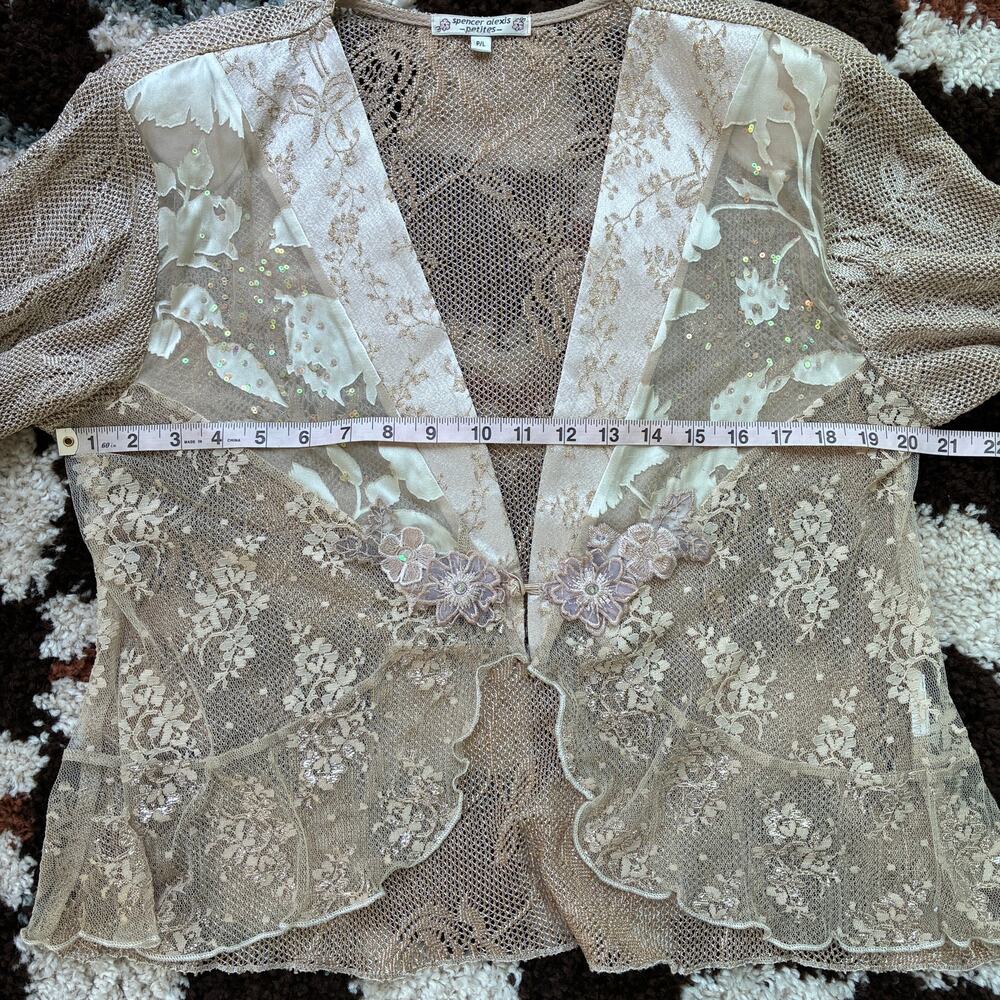 Spencer Alexis Vintage Floral Goldtone Lace Kimono Jacket Frog Closure Size L - Picture 7 of 8